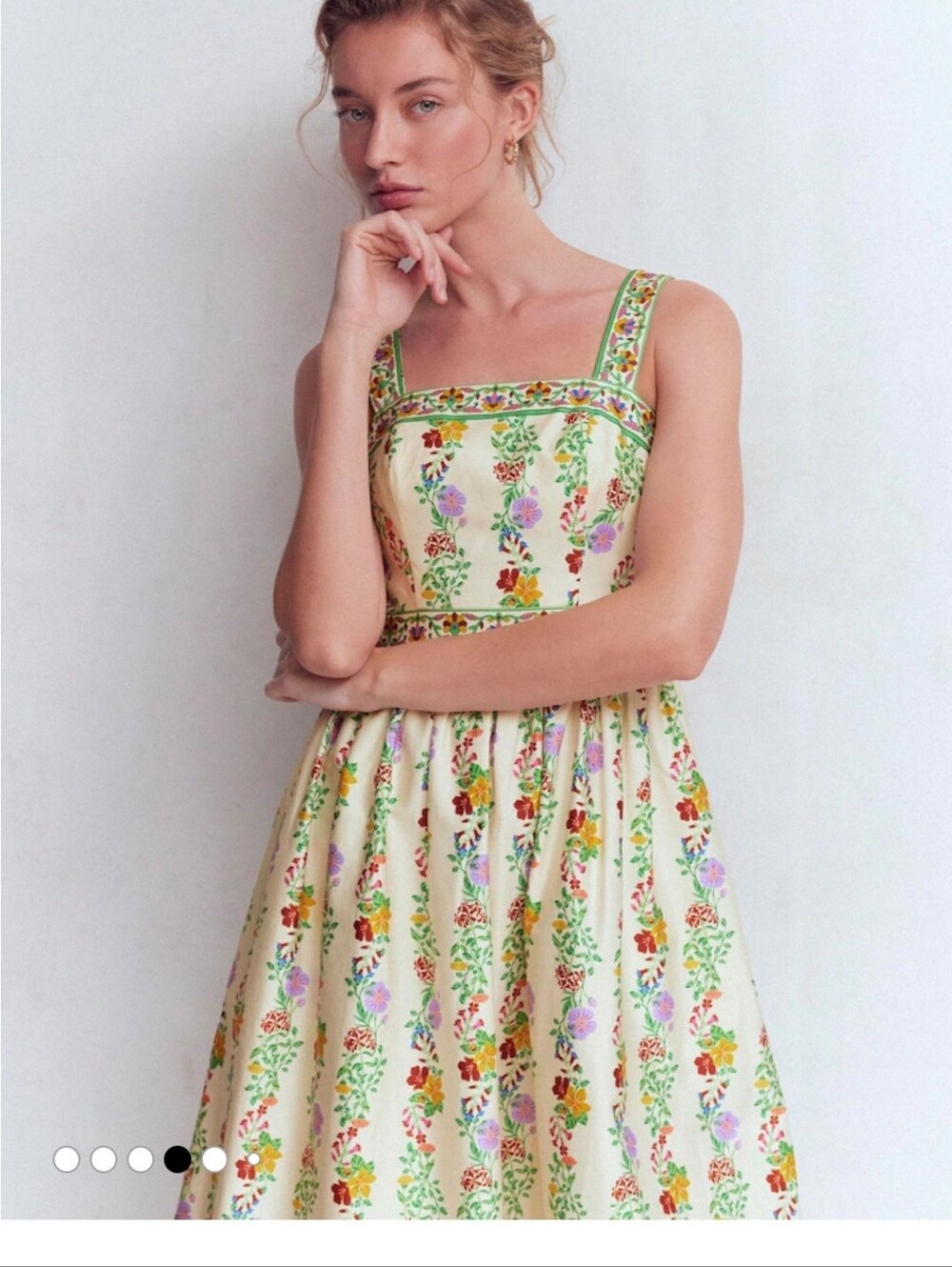 Boden Cream Floral Square-Neck Midi Dress - Picture 4 of 9